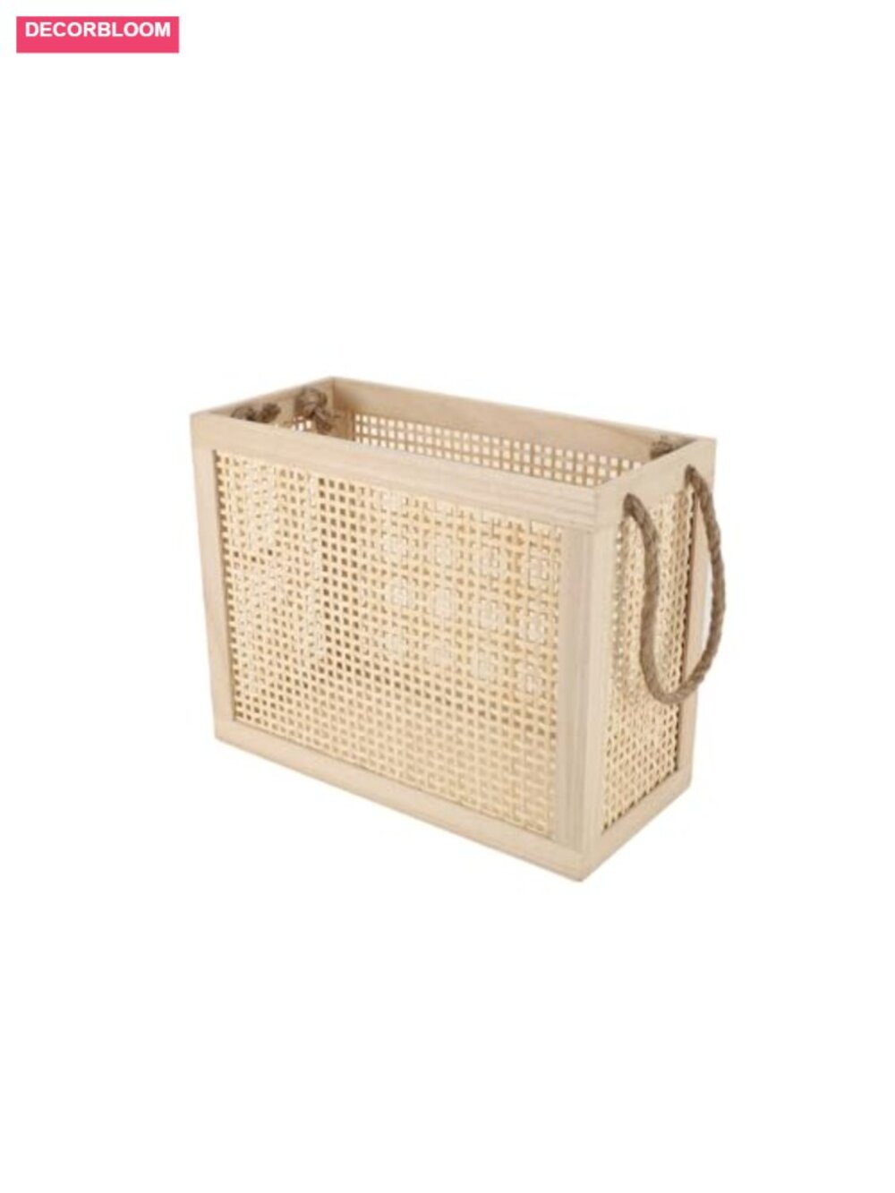 Wooden Storage Basket with Jute Rope Handles, Large Wicker Basket for Home